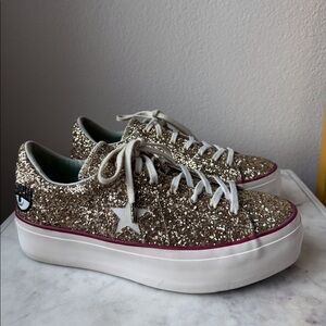 Chiara Ferragni x Converse Gold‎ Glitter One Star Platform Sneakers Size 10